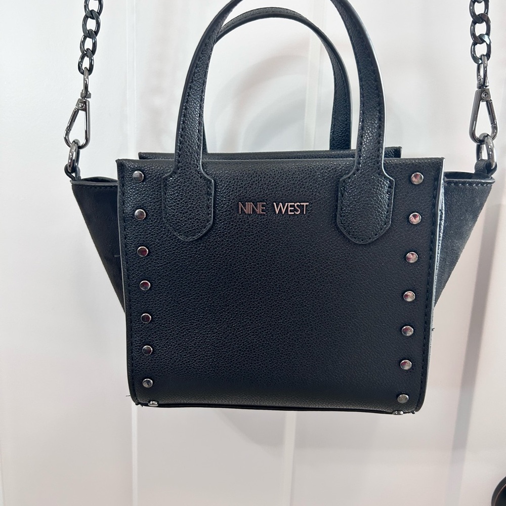 Nine West Black Studded Mini Satchel with Chain Strap